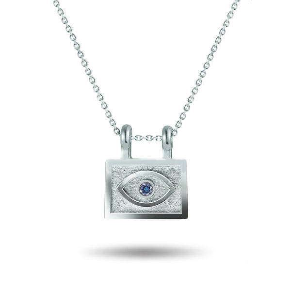 Baby Blue Diamond Evil Eye Necklace in Platinum