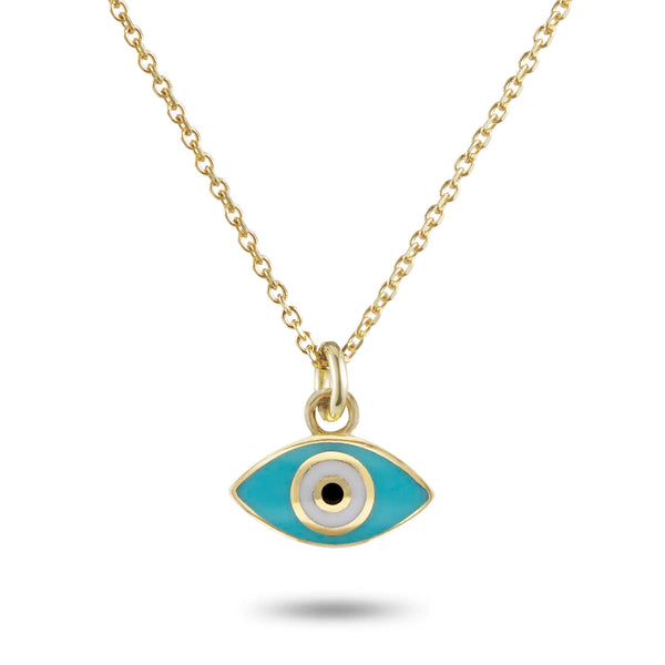 Enamel Evil Eye Necklace in Yellow Gold
