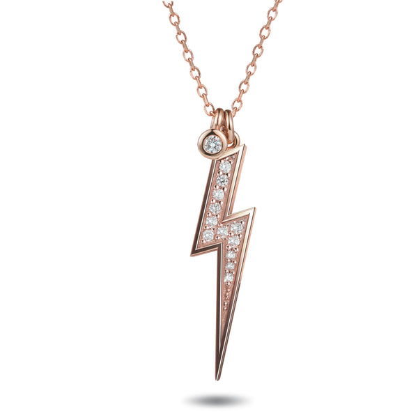 Baby Diamond Drop Diamond Lightning Bolt Necklace in Rose Gold