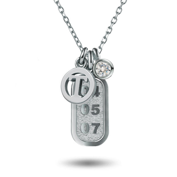 Big Diamond Drop Date Bar and Initial Disc Necklace in Platinum