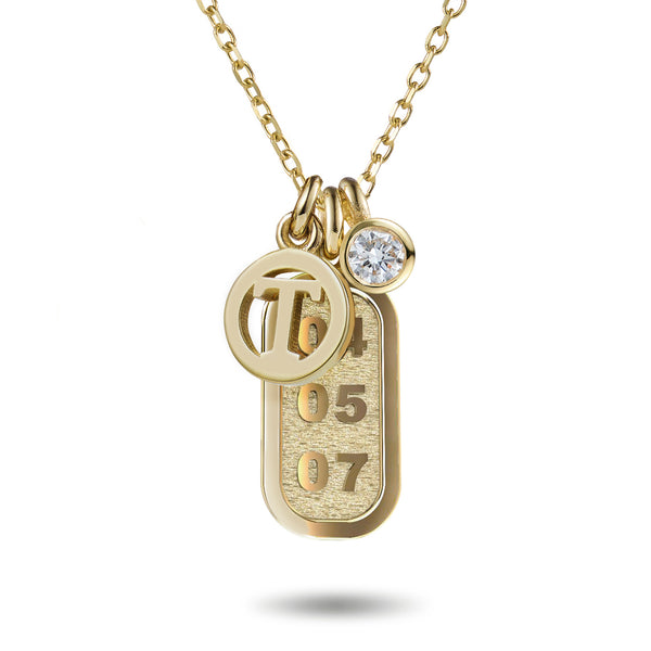Baby Diamond Drop Date Bar and Initial Disc Necklace in Yellow Gold
