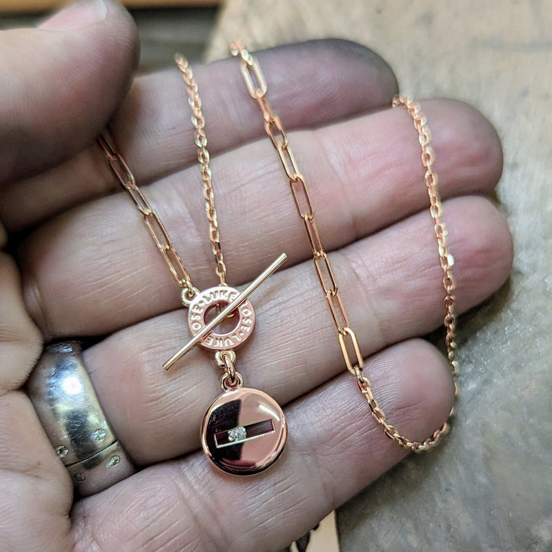 "RTS" 18" 46cm Large Round Sliding Diamond Asymmetrical T Bar Necklace in Rose Gold