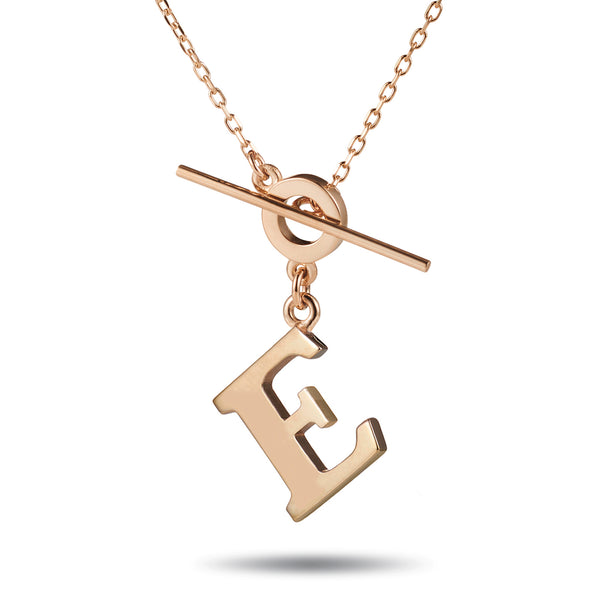 Baby T Bar Initial Letter Necklace in Rose Gold