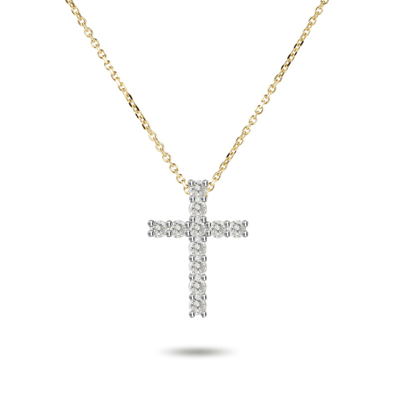 Tiny Diamond Crucifix Necklace in Yellow Gold