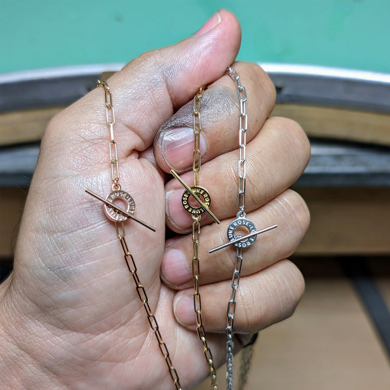 Paperclip T Bar Necklace in Rose Gold