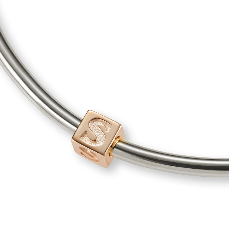 1 Cube BOLD Initial Bangle in Sterling Silver and Rose Gold
