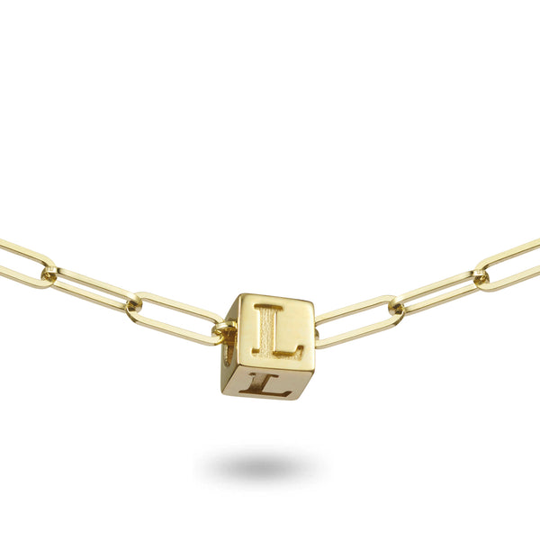 1 Cube BOLD Initial Necklace in Yellow Gold