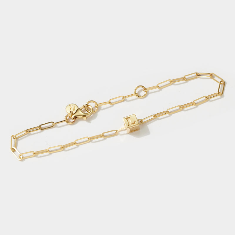 1 Cube BOLD Initial Bracelet in Yellow Gold