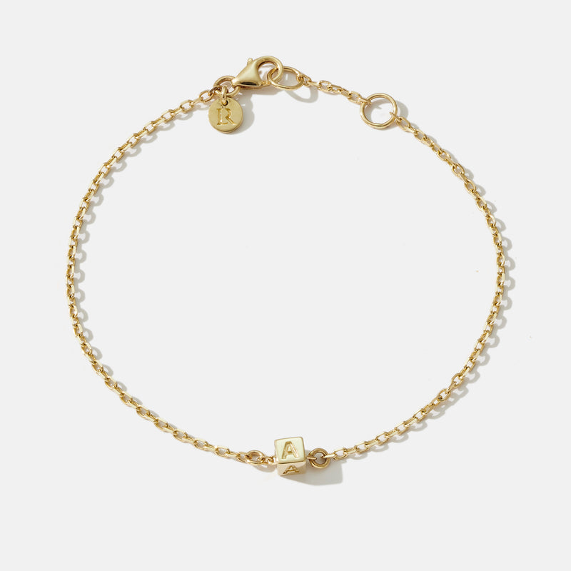 1 Cube Initial Bracelet in Yellow Gold