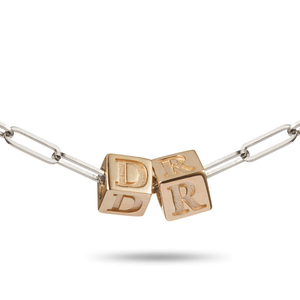 2 Cube BOLD Initial Necklace in Sterling Silver and Rose Gold