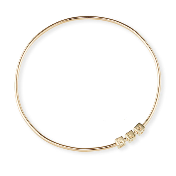 3 Cube Initial Bangle in Yellow Gold