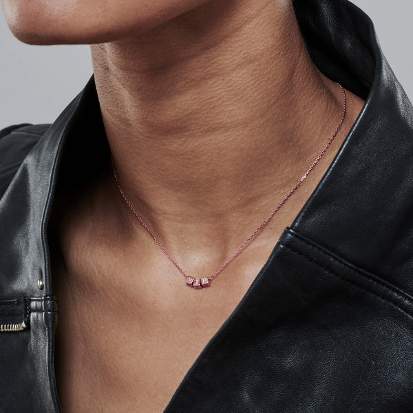 3 Cube Initial Necklace in Rose Gold