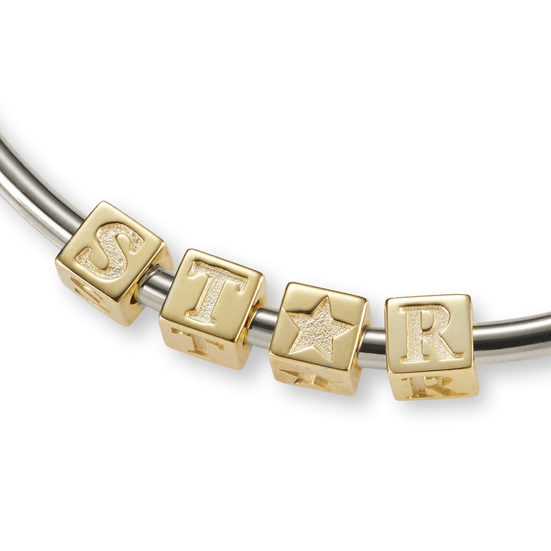 4 Cube BOLD Initial Bangle in Sterling Silver and Yellow Gold
