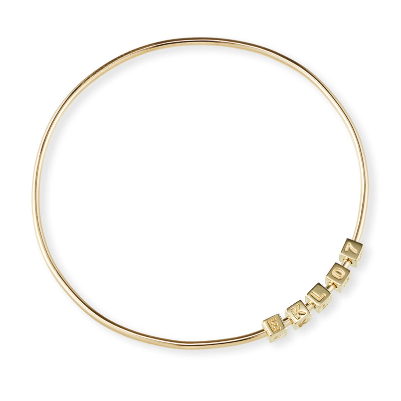 5 Cube Initial Bangle in Yellow Gold
