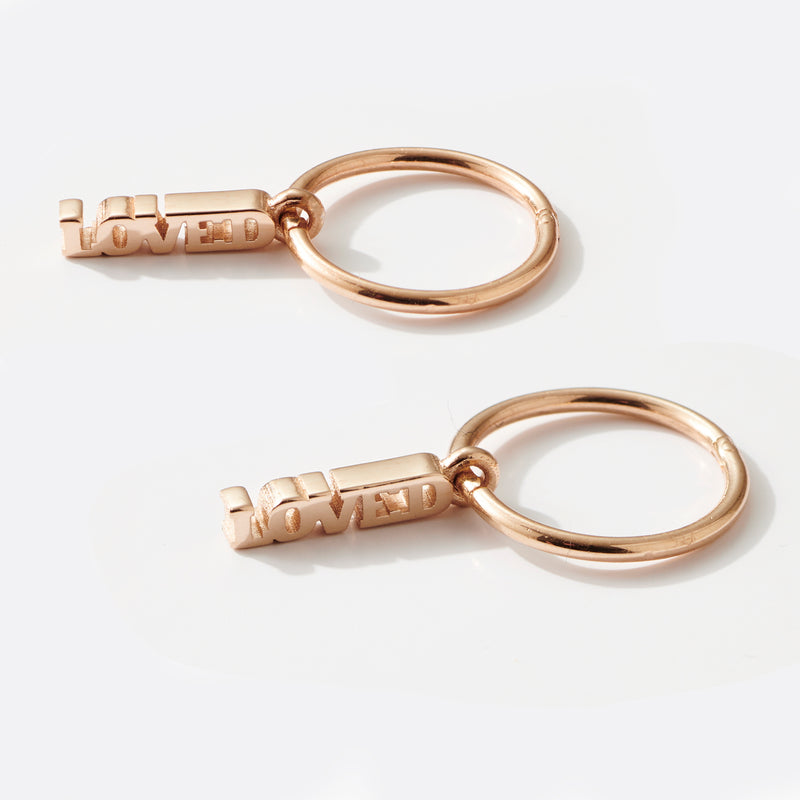 Pair of LOVED Sleeper Earrings in Rose Gold