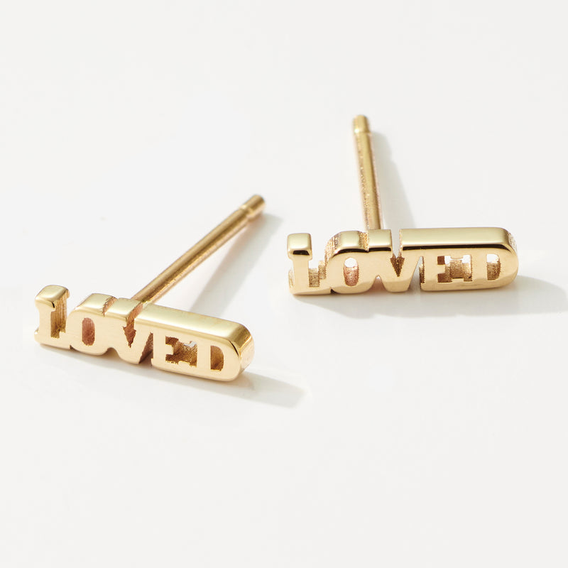Pair of LOVED Stud Earring in Yellow Gold