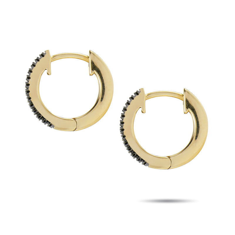 Black Diamond 0.10ct Italian Made Diamond Set Huggie Earrings in Yellow Gold