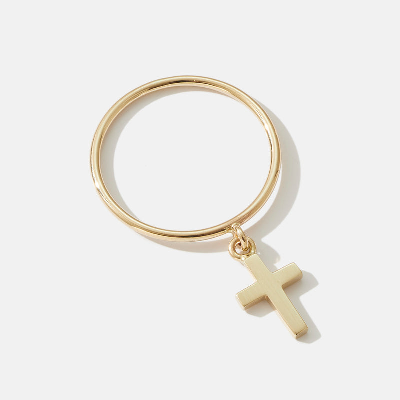 Crucifix Drop Ring in Yellow Gold