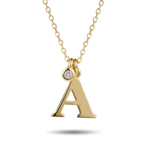 Baby Diamond Drop Initial Necklace in Yellow Gold
