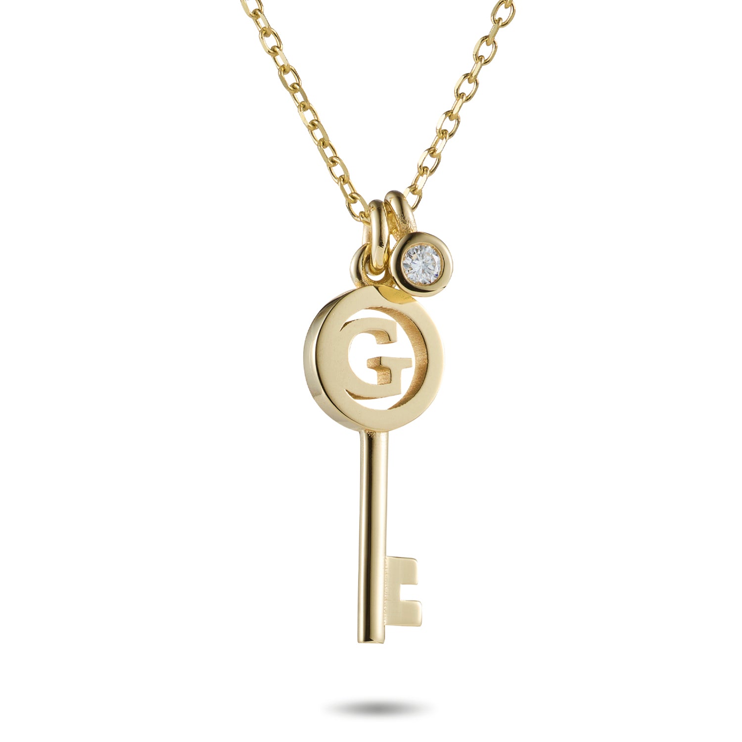 Diamond Drop Initial Key Necklace in Yellow Gold Luke Rose Jewellery