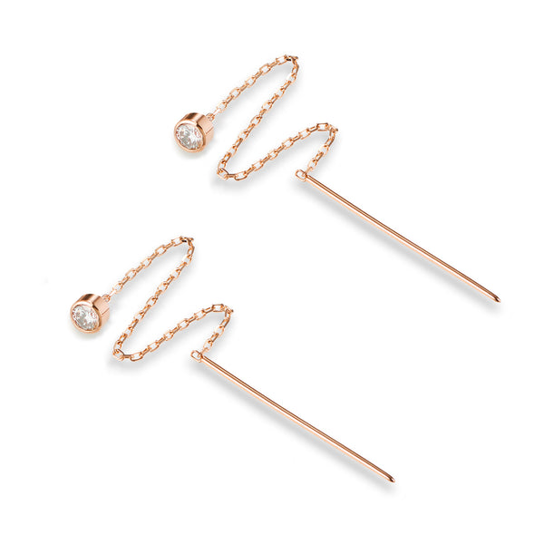 Diamond Stud Threader Earrings in Rose Gold