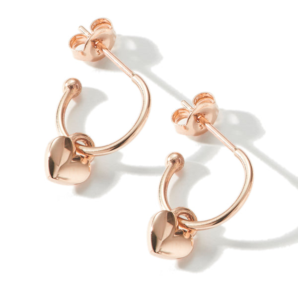 Pair of Love Heart Padlock Hoop Earrings in Rose Gold