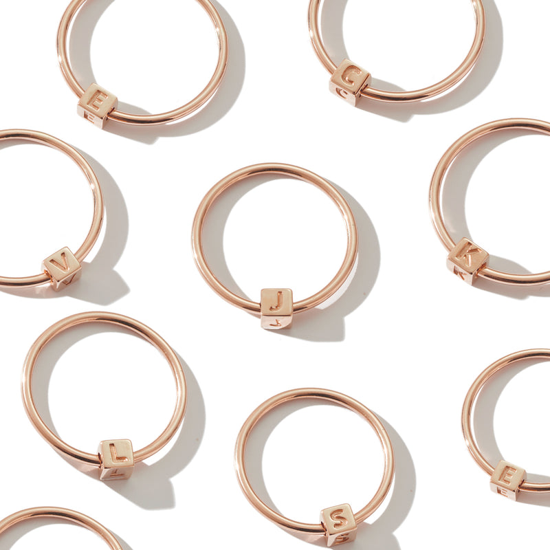 Cube Initial Ring in Rose Gold