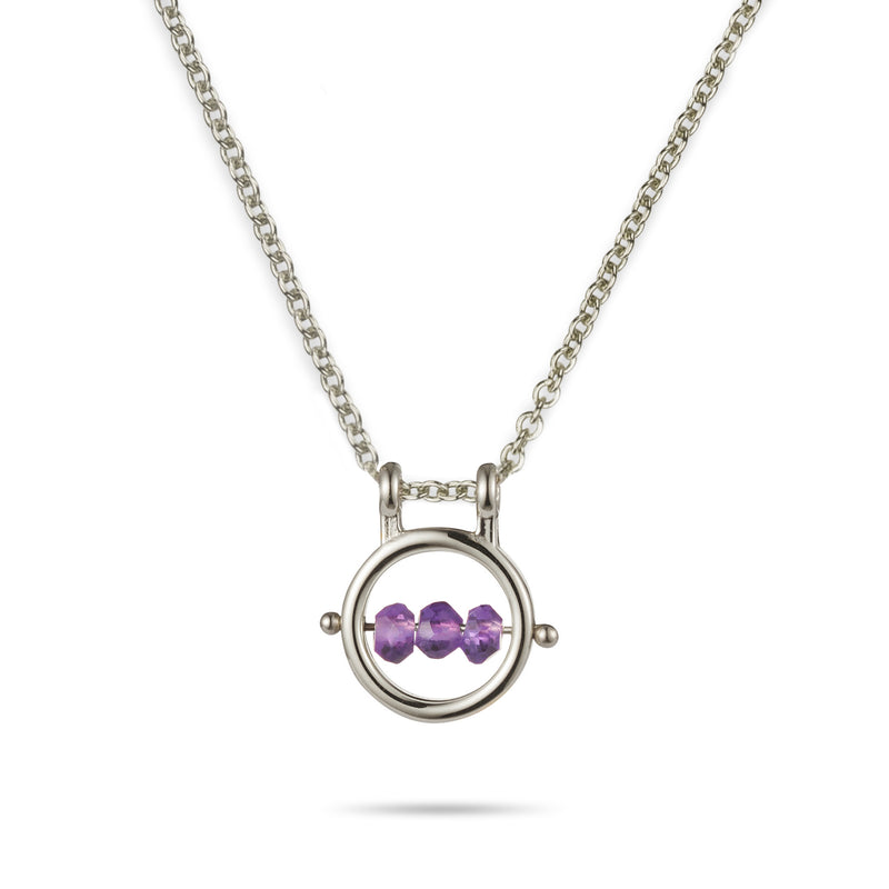 Round Birthstone Abacus Necklace in White Gold