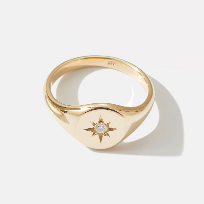 Small Diamond Signet Ring in Yellow Gold