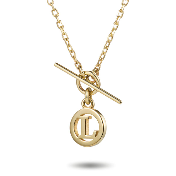 Baby T Bar Initial Disc Necklace in Yellow Gold