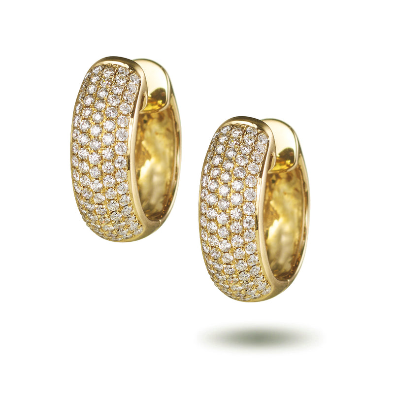 Pavé Set Diamond Huggie Earrings in Yellow Gold