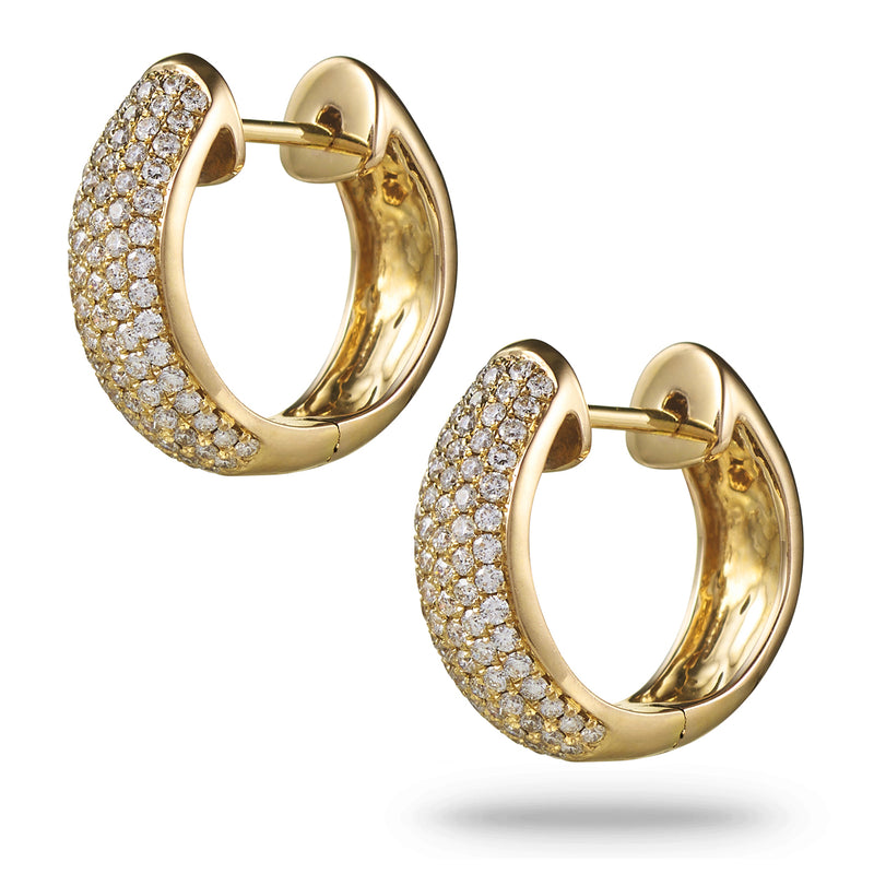 Pavé Set Diamond Huggie Earrings in Yellow Gold