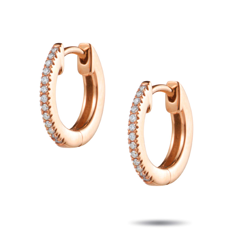 "RTS" 0.10ct Italian Made Diamond Set Huggie Earrings in Rose Gold