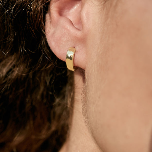 Italian Made Wide Huggie Earrings in Yellow Gold