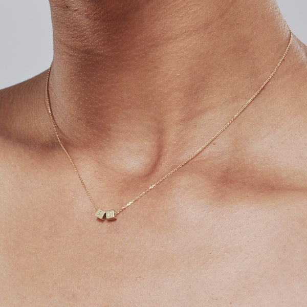"RTS" 2 Cube Initial Necklace in Yellow Gold