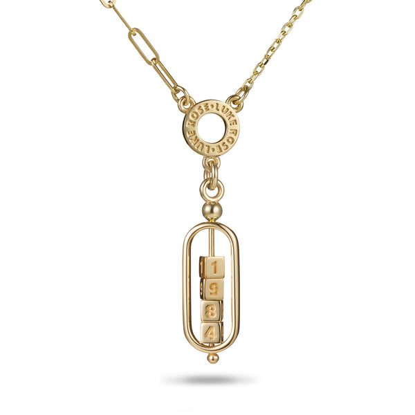 The Asymmetrical 4 Cube Date Abacus Necklace in Yellow Gold