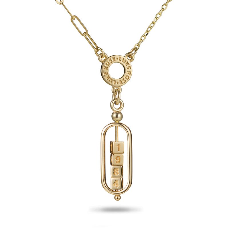 The Asymmetrical 4 Cube Date Abacus Necklace in Yellow Gold