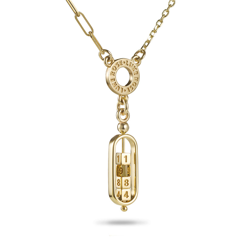 The Asymmetrical 4 Cube Date Abacus Necklace in Yellow Gold