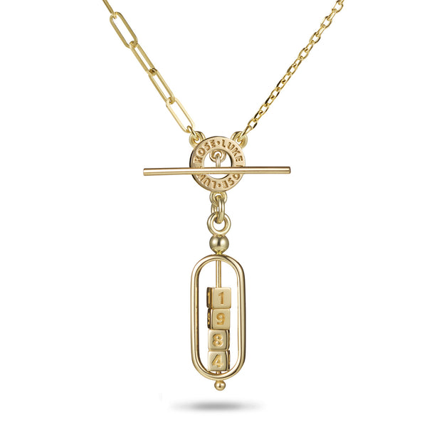 The Asymmetrical 4 Cube Date Abacus Imitation T Bar Necklace in Yellow Gold
