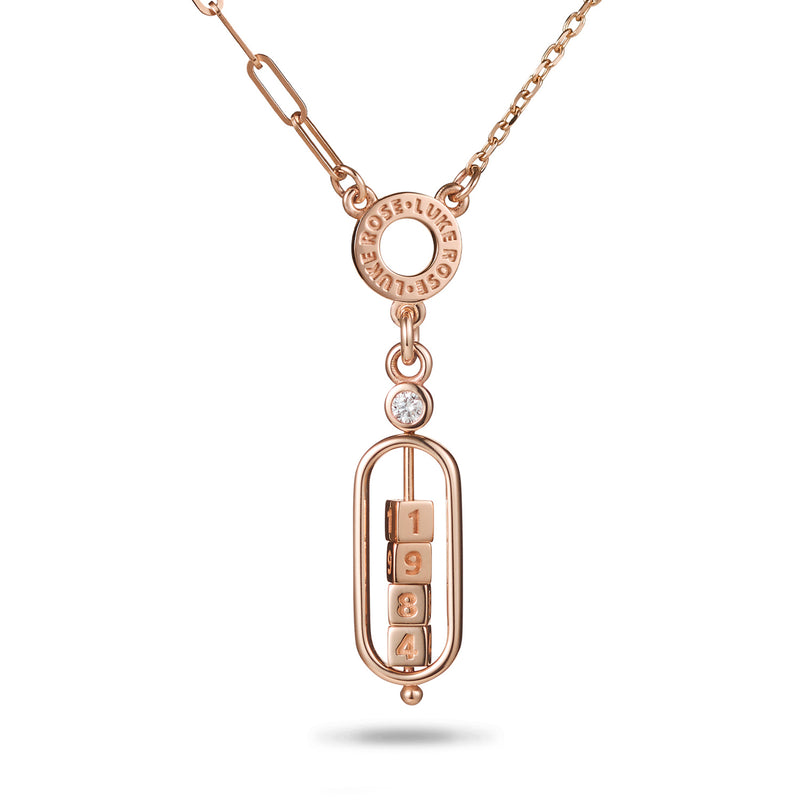 The Asymmetrical 4 Cube Diamond Date Abacus Necklace in Rose Gold