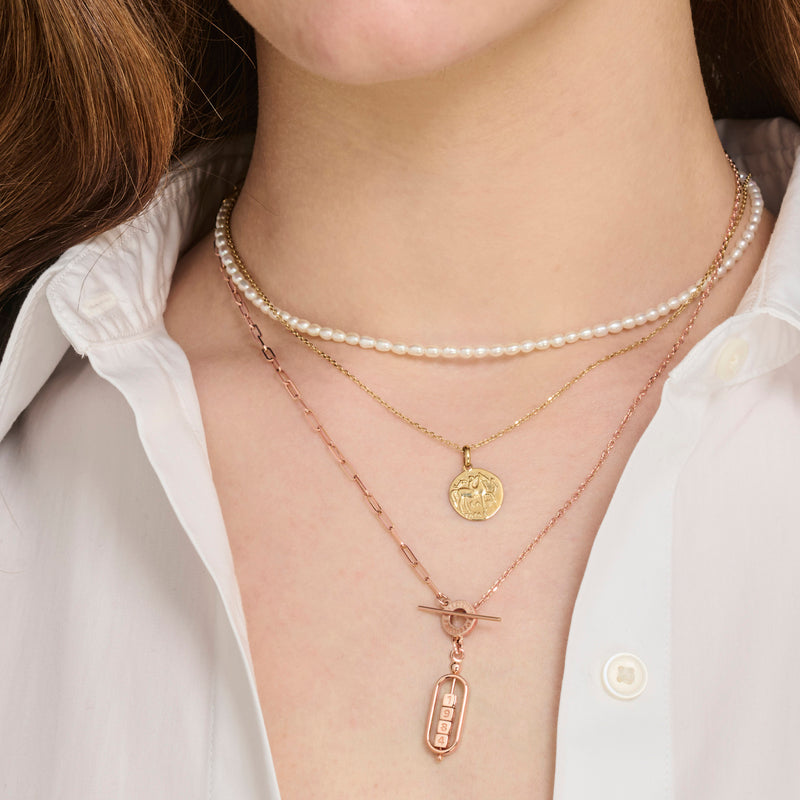 The Asymmetrical 4 Cube Date Abacus T Bar Necklace in Rose