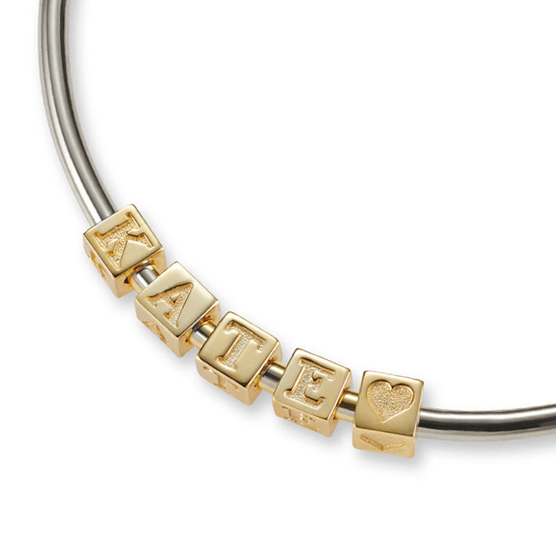 5 Cube BOLD Initial Bangle in Sterling Silver and Yellow Gold