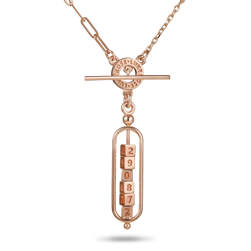 The Asymmetrical 6 Cube Date Abacus Imitation T Bar Necklace in Rose Gold