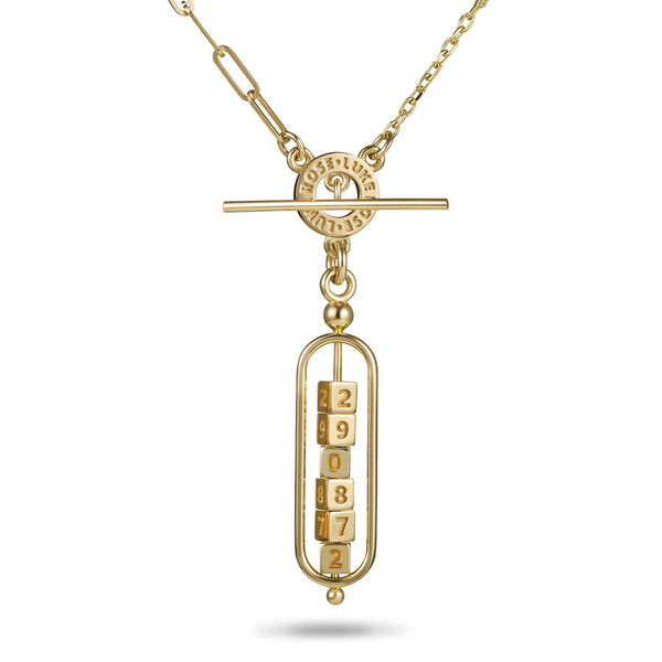 The Asymmetrical 6 Cube Date Abacus Imitation T Bar Necklace in Yellow Gold