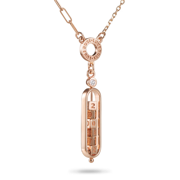 The Asymmetrical 6 Cube Diamond Date Abacus Necklace in Rose Gold