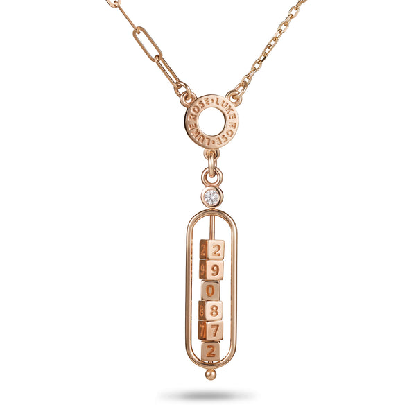 The Asymmetrical 6 Cube Diamond Date Abacus Necklace in Rose Gold