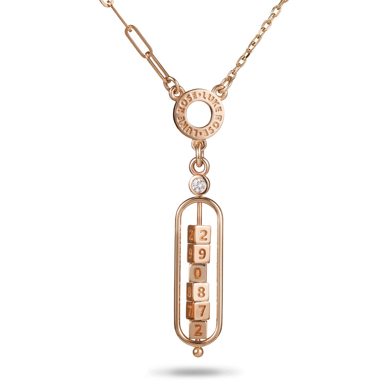 The Asymmetrical 6 Cube Diamond Date Abacus Necklace in Rose Gold