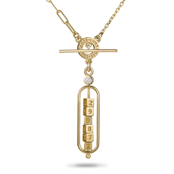 The Asymmetrical 6 Cube Diamond Date Abacus Imitation T Bar Necklace in Yellow Gold