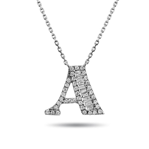 The "A" Diamond Treasure Initial Necklace in Platinum