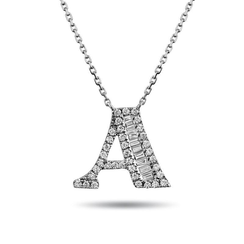 The "A" Diamond Treasure Initial Necklace in Platinum